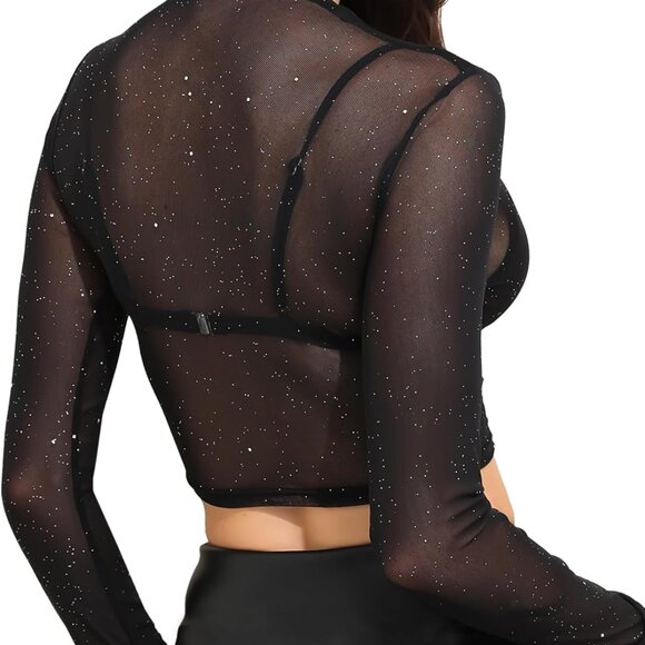 Mesh Crop Top with Silver Glitter Black - Picture 6 of 7